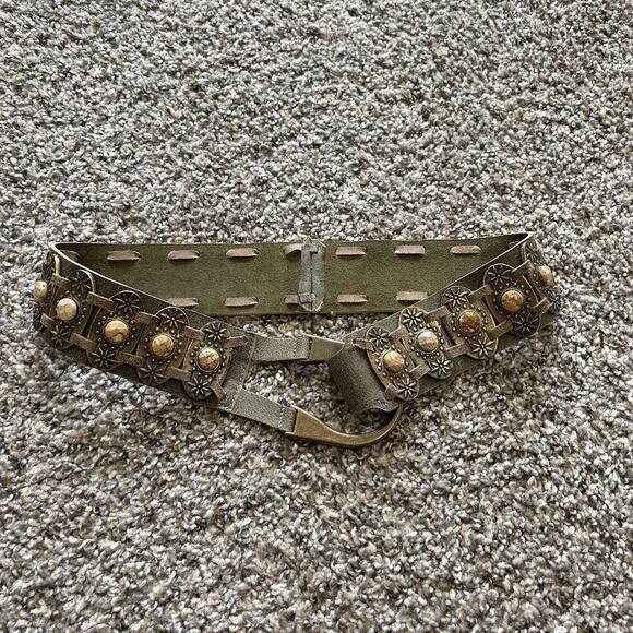 Leatherrock USA Wide Waist Belt Green Studies Medallion Boho Western 32-33” - Picture 1 of 9